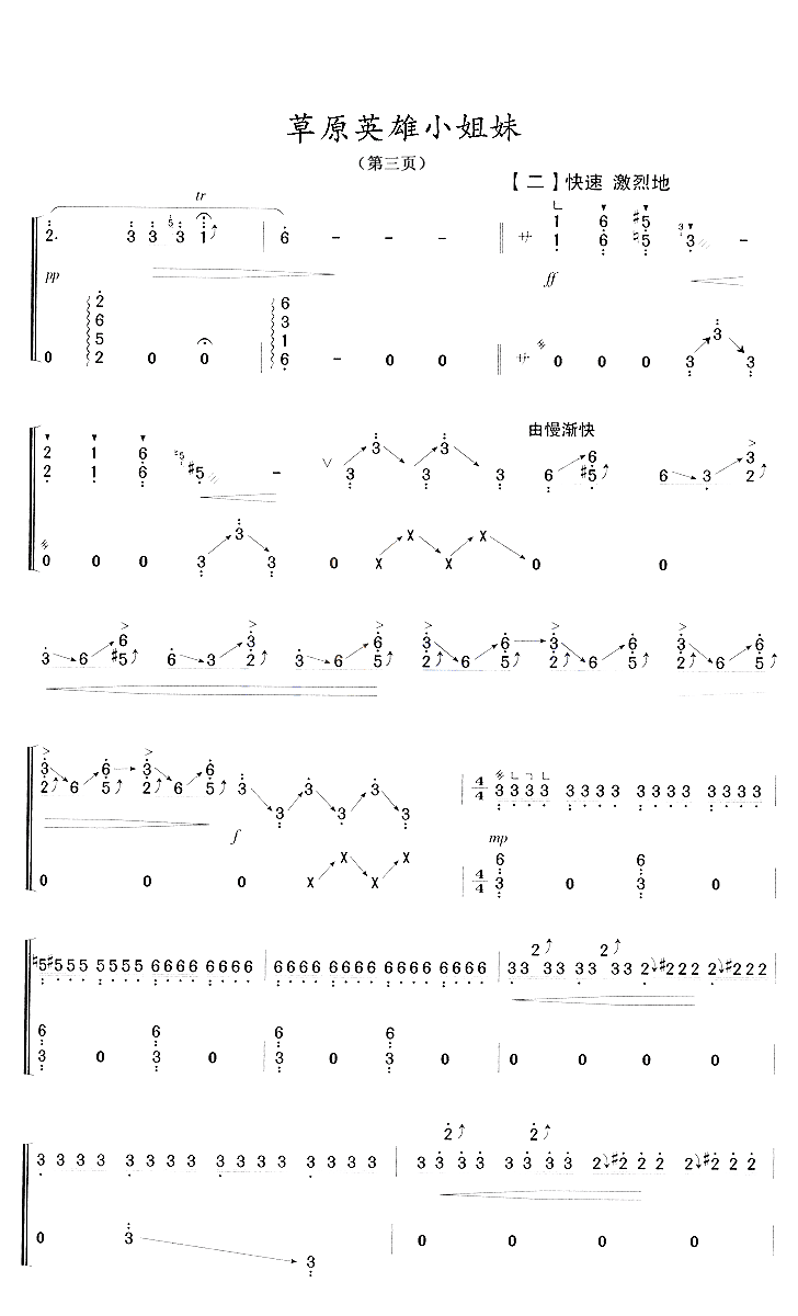 草原英雄小姐妹 - 艺术古筝曲谱 - 古筝曲谱 - 古筝网