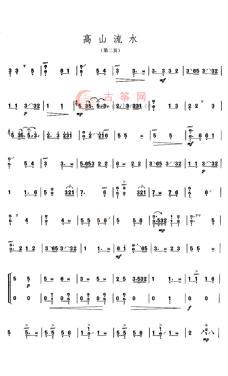 高山流水(浙江筝曲)(五级) - 上海筝会 - 古筝曲谱